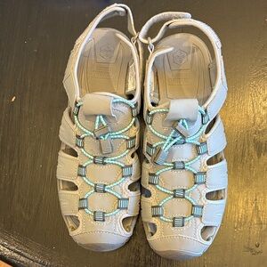 Khombu Gray and Aqua Sandals